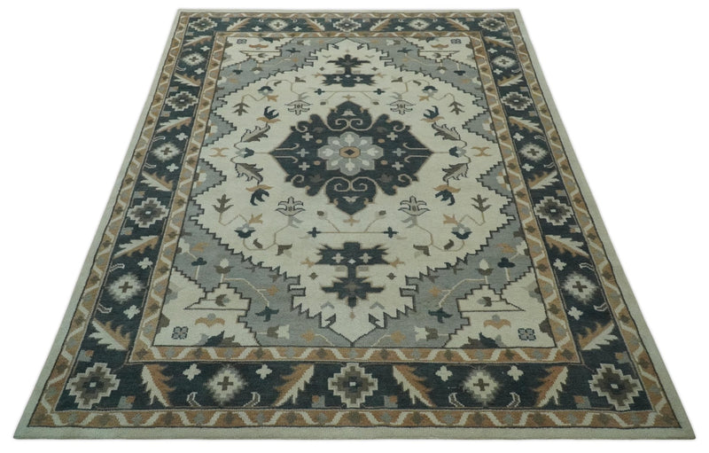 Custom Made Ivory, Gray, Camel and Charcoal Traditional Multi Size Wool Area Rug - The Rug Decor