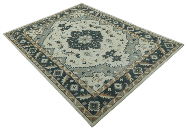 Custom Made Ivory, Gray, Camel and Charcoal Traditional Multi Size Wool Area Rug - The Rug Decor