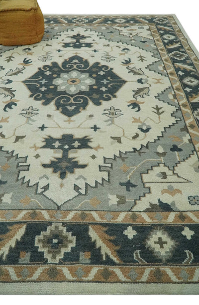 Custom Made Ivory, Gray, Camel and Charcoal Traditional Multi Size Wool Area Rug - The Rug Decor
