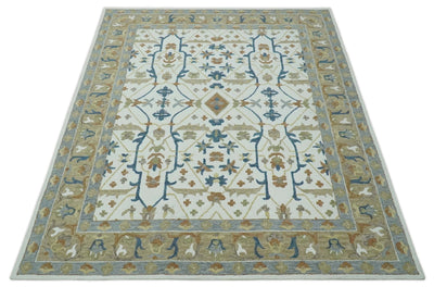 Custom Made Ivory, Olive and Blue Oriental Hand Tufted wool Area Rug - The Rug Decor