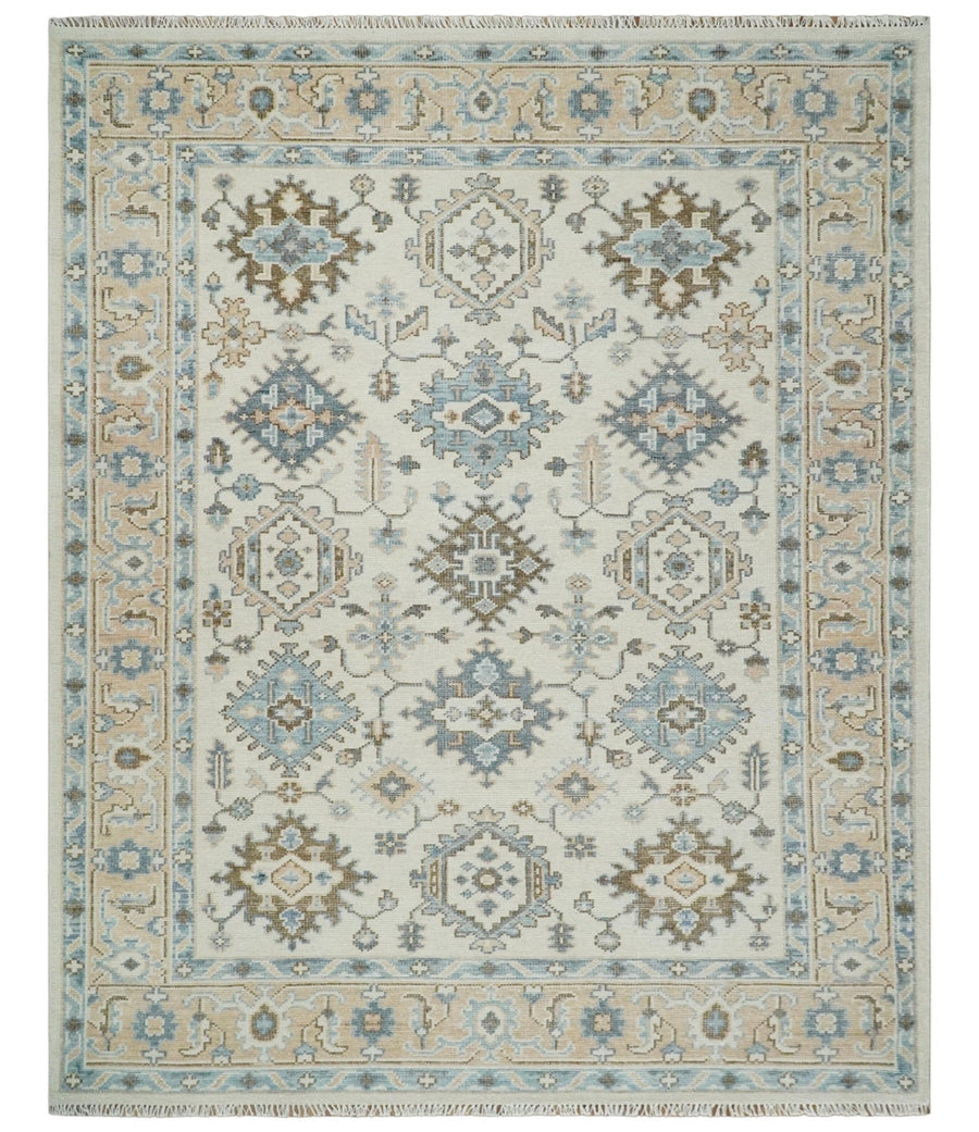 Custom Made Ivory, Peach and Gray Hand knotted Traditional Turkish Design Oushak wool Area Rug - The Rug Decor