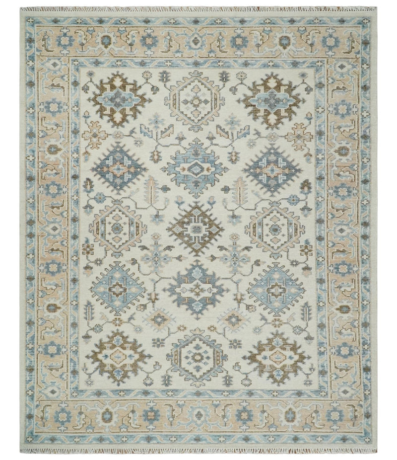 Custom Made Ivory, Peach and Gray Hand knotted Traditional Turkish Design Oushak wool Area Rug - The Rug Decor