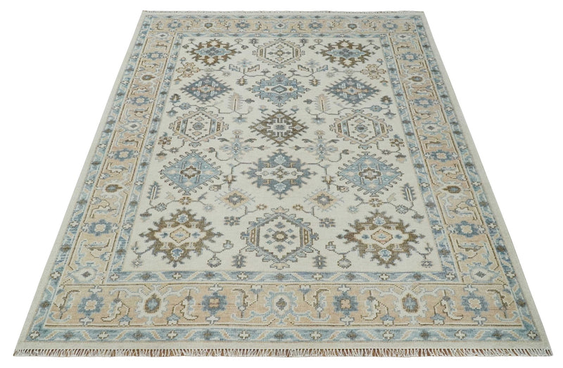 Custom Made Ivory, Peach and Gray Hand knotted Traditional Turkish Design Oushak wool Area Rug - The Rug Decor