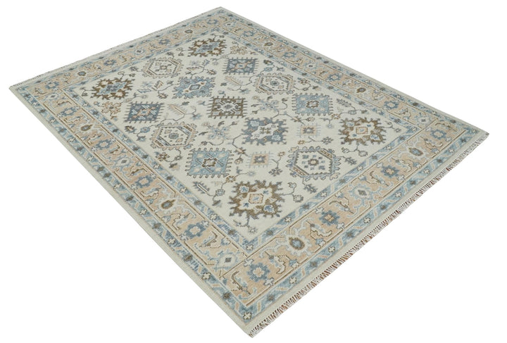 Custom Made Ivory, Peach and Gray Hand knotted Traditional Turkish Design Oushak wool Area Rug - The Rug Decor