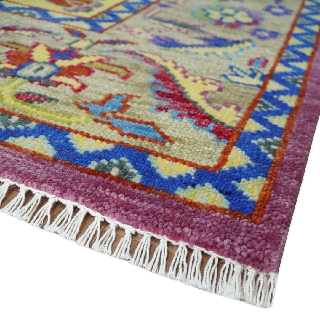 Custom Made Light Green and Purple Medallion Traditional Hand Knotted Wool Area Rug - The Rug Decor