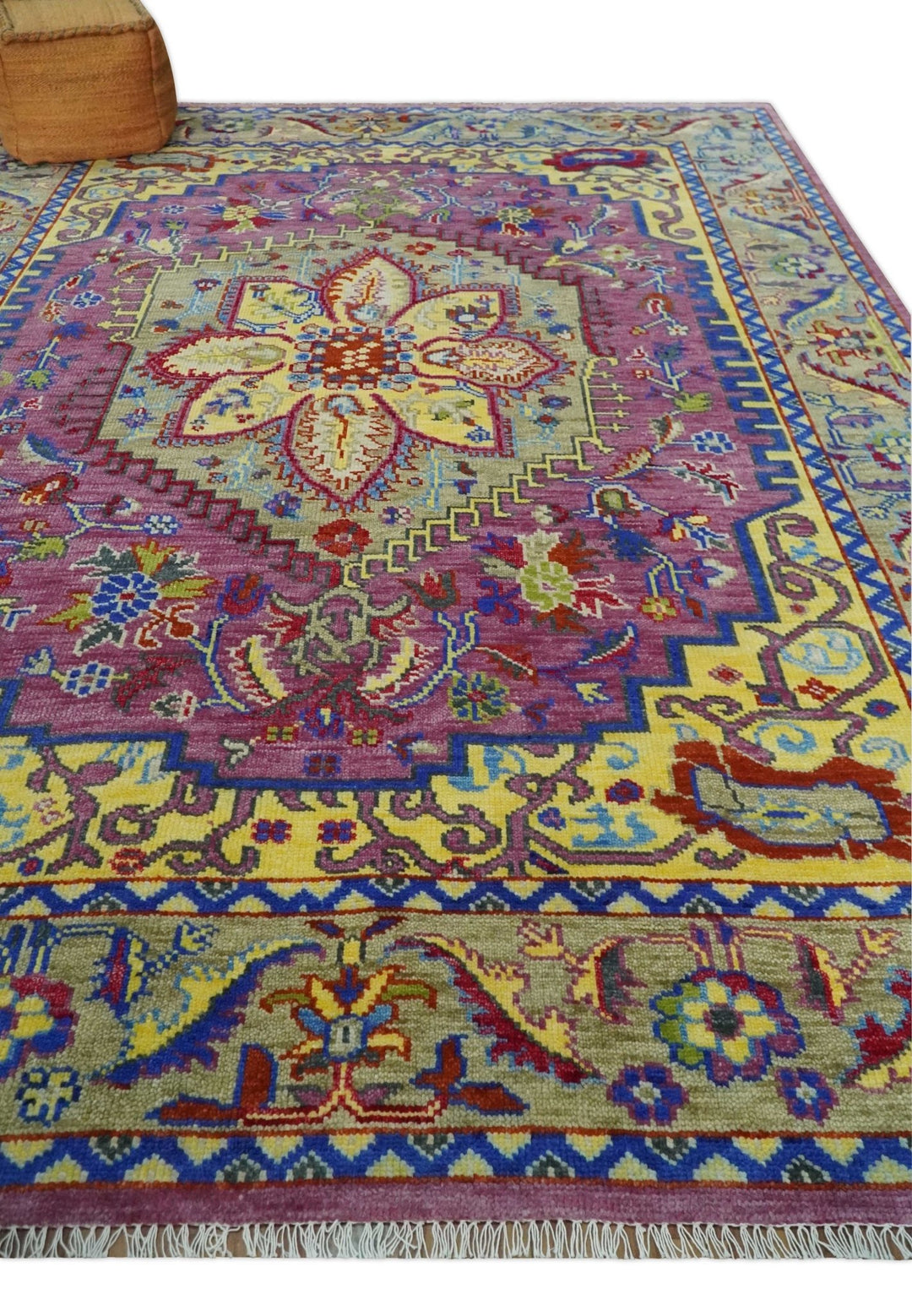 Custom Made Light Green and Purple Medallion Traditional Hand Knotted Wool Area Rug - The Rug Decor