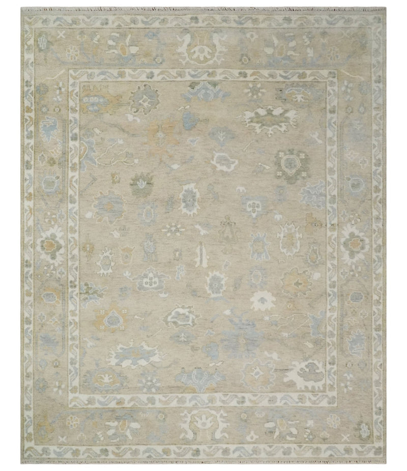 Custom Made Light Peach and Ivory Hand Knotted Traditional Oushak Wool Area Rug - The Rug Decor