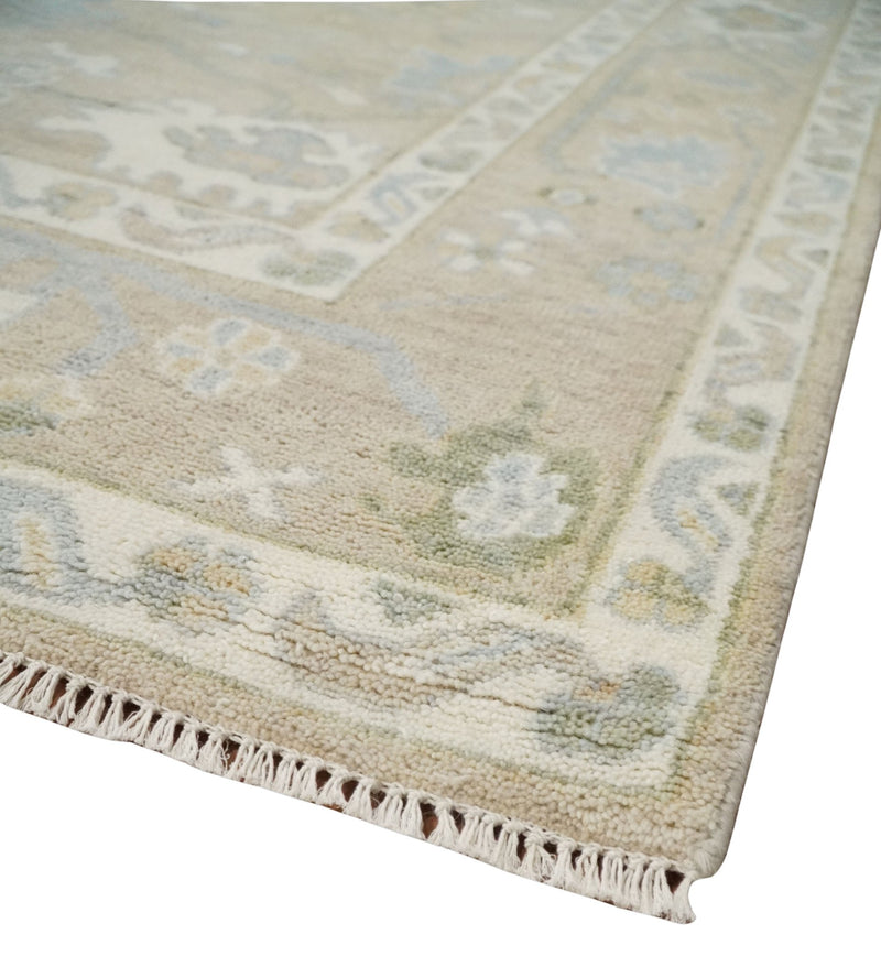 Custom Made Light Peach and Ivory Hand Knotted Traditional Oushak Wool Area Rug - The Rug Decor