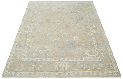 Custom Made Light Peach and Ivory Hand Knotted Traditional Oushak Wool Area Rug - The Rug Decor