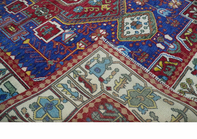 Custom Made Maroon, Blue and ivory Hand Knotted Traditional Wool Rug - The Rug Decor