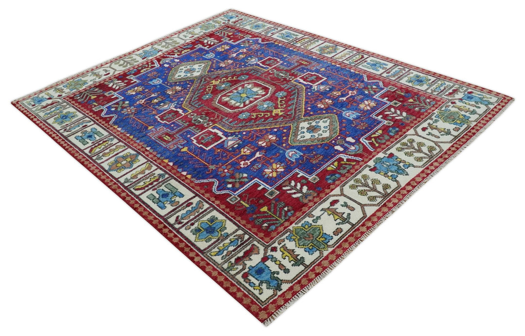 Custom Made Maroon, Blue and ivory Hand Knotted Traditional Wool Rug - The Rug Decor