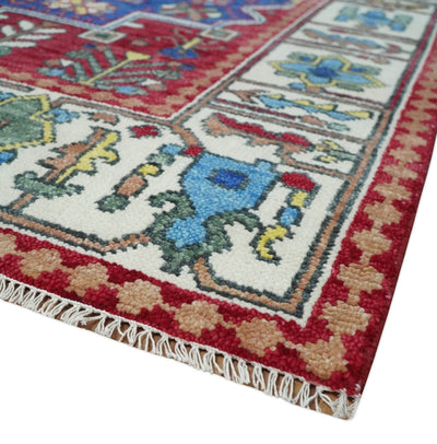 Custom Made Maroon, Blue and ivory Hand Knotted Traditional Wool Rug - The Rug Decor