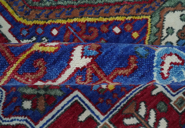 Custom Made Maroon, Blue and ivory Hand Knotted Traditional Wool Rug - The Rug Decor