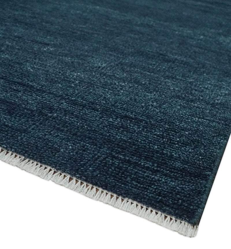 Custom Made Midnight blue Solid Hand knotted Modern wool Area Rug - The Rug Decor