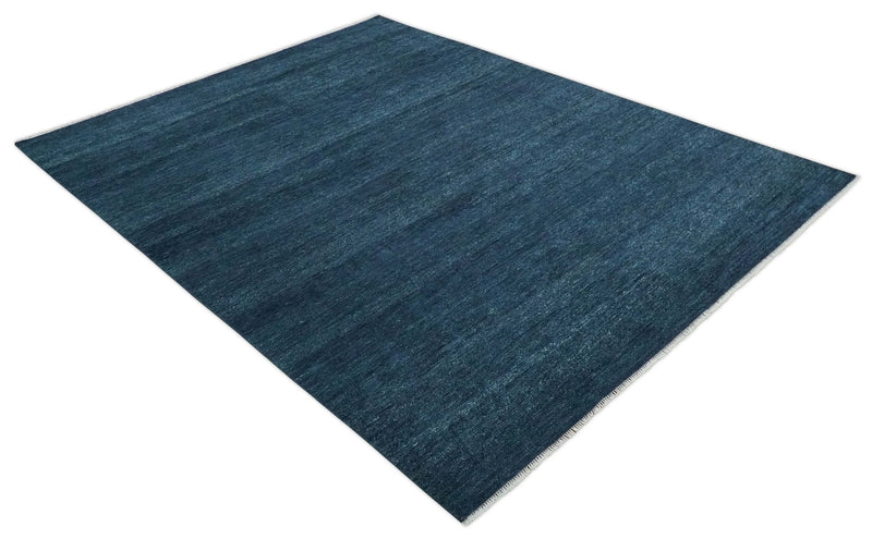 Custom Made Midnight blue Solid Hand knotted Modern wool Area Rug - The Rug Decor