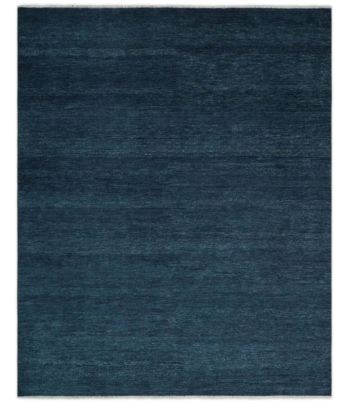 Custom Made Midnight blue Solid Hand knotted Modern wool Area Rug - The Rug Decor