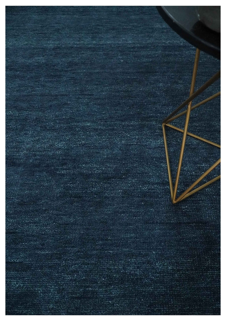 Custom Made Midnight blue Solid Hand knotted Modern wool Area Rug - The Rug Decor