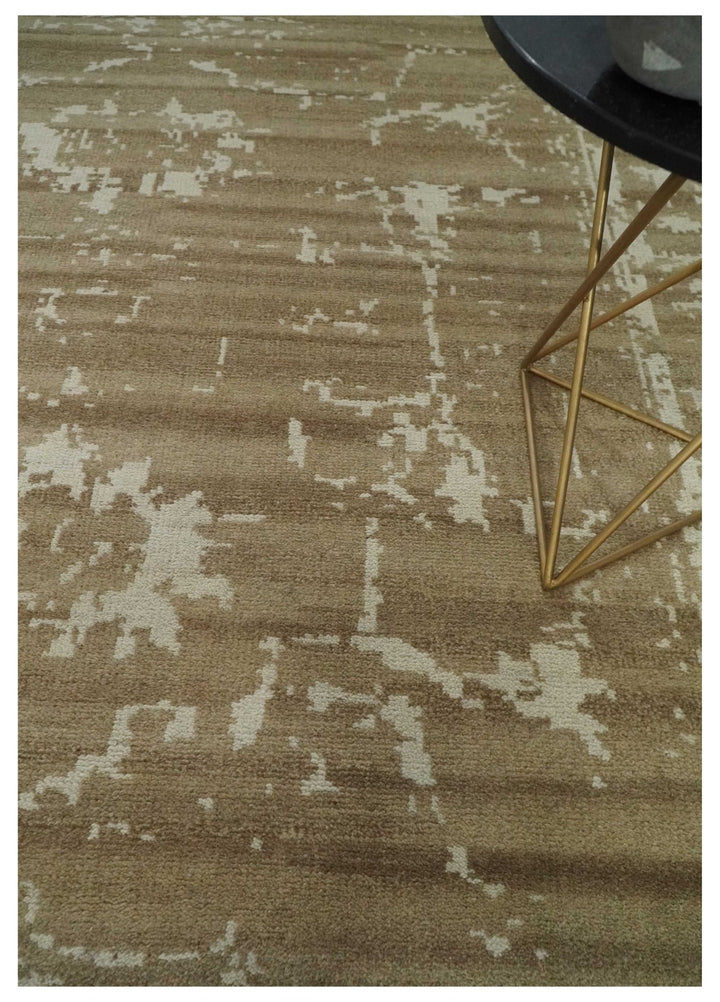 Custom Made Neutral Earthy Brown and Beige Chic Hand Knotted Natural Wool Minimal Area rug - The Rug Decor