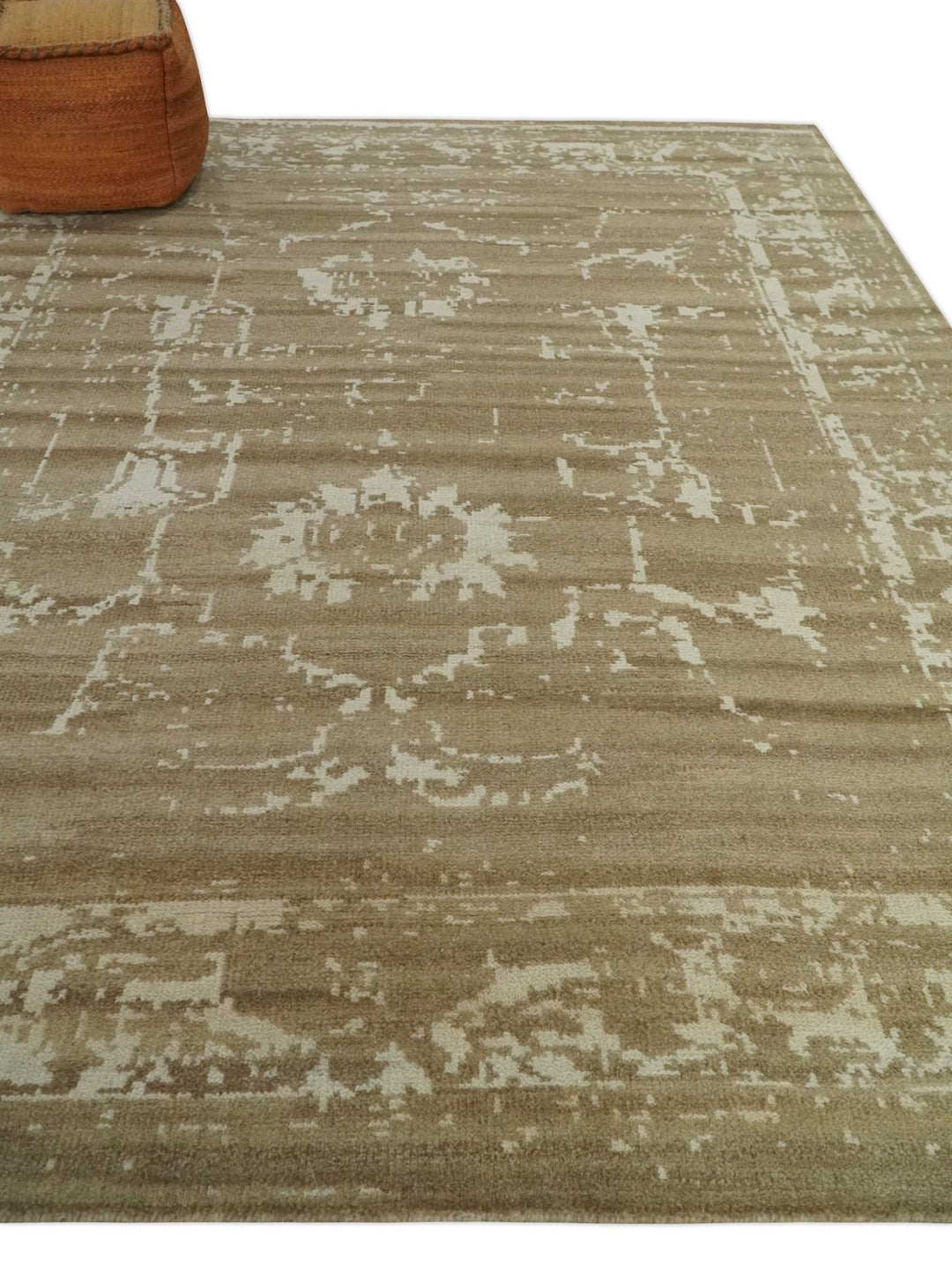 Custom Made Neutral Earthy Brown and Beige Chic Hand Knotted Natural Wool Minimal Area rug - The Rug Decor