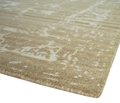 Custom Made Neutral Earthy Brown and Beige Chic Hand Knotted Natural Wool Minimal Area rug - The Rug Decor