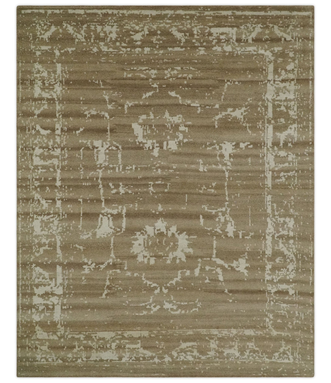 Custom Made Neutral Earthy Brown and Beige Chic Hand Knotted Natural Wool Minimal Area rug - The Rug Decor