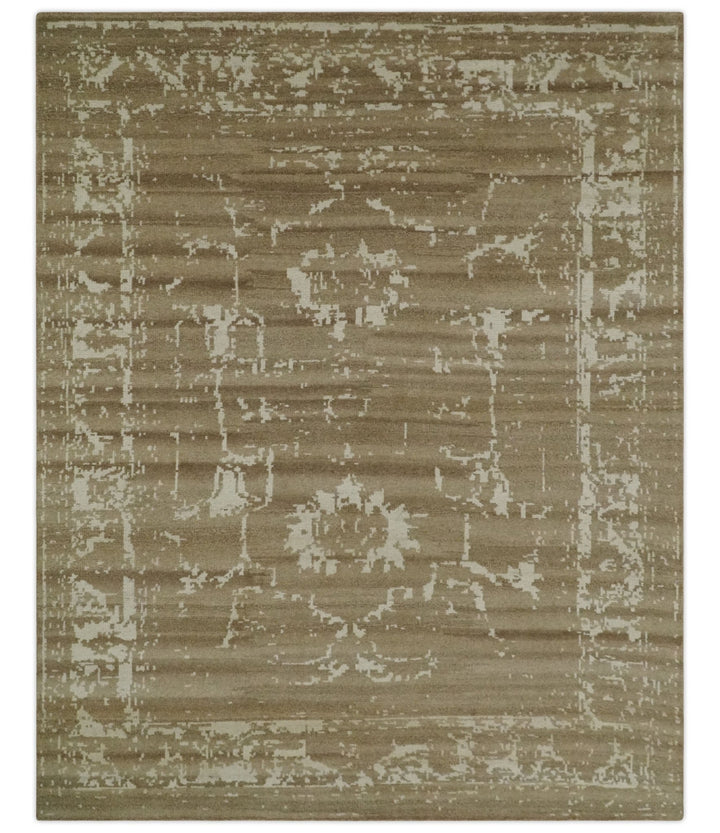 Custom Made Neutral Earthy Brown and Beige Chic Hand Knotted Natural Wool Minimal Area rug - The Rug Decor