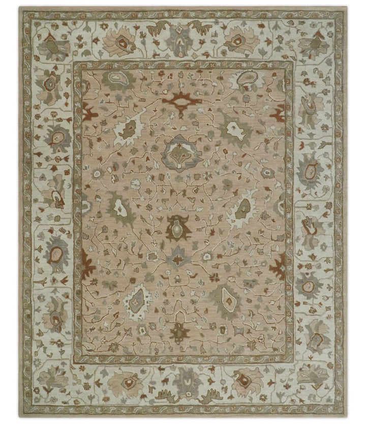 Custom Made Oushak Design Tufted Peach, Ivory and Olive Traditional Rug - The Rug Decor