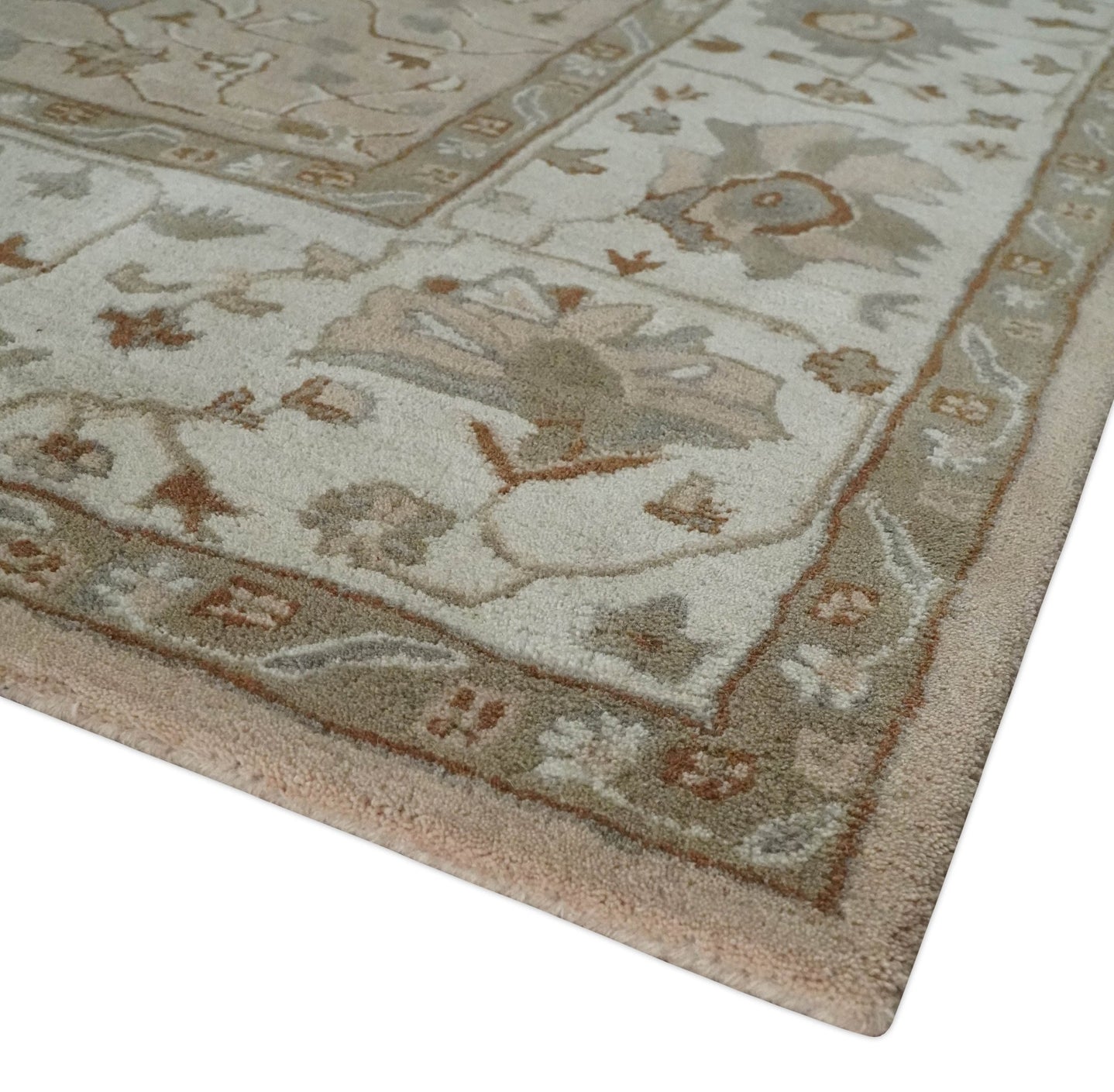 Custom Made Oushak Design Tufted Peach, Ivory and Olive Traditional Rug - The Rug Decor