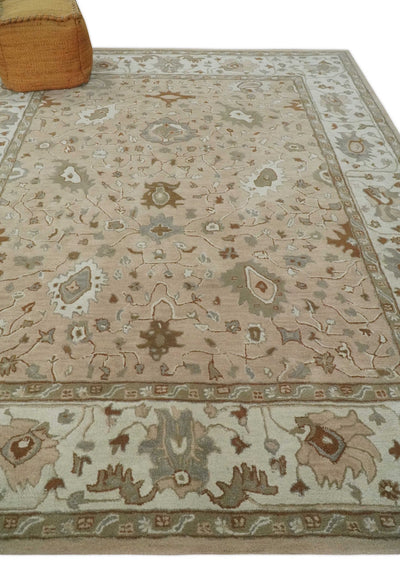 Custom Made Oushak Design Tufted Peach, Ivory and Olive Traditional Rug - The Rug Decor