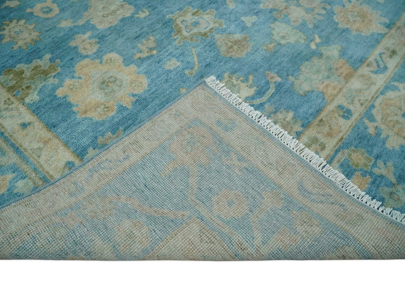 Custom Made Oushak Hand Knotted Blue and Beige Traditional Wool Rug - The Rug Decor