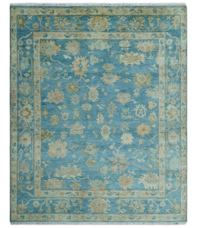 Custom Made Oushak Hand Knotted Blue and Beige Traditional Wool Rug - The Rug Decor