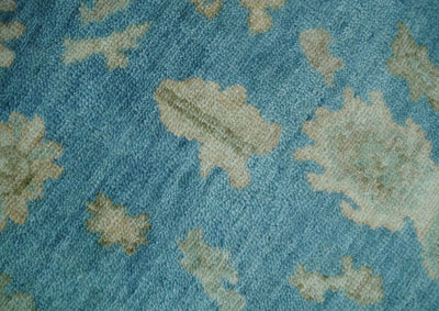 Custom Made Oushak Hand Knotted Blue and Beige Traditional Wool Rug - The Rug Decor