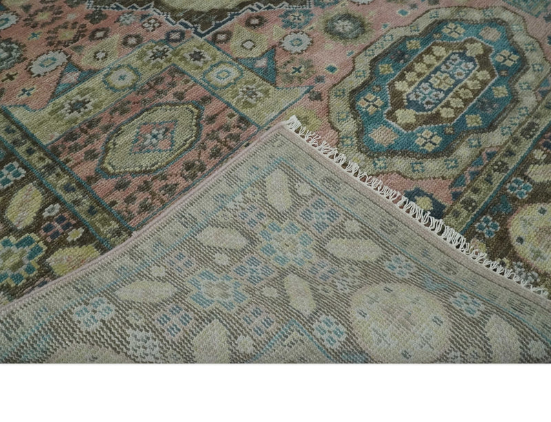 Custom Made Pink, Beige and Olive Hand knotted Medallion Mamluk Multi Size wool Area Rug - The Rug Decor