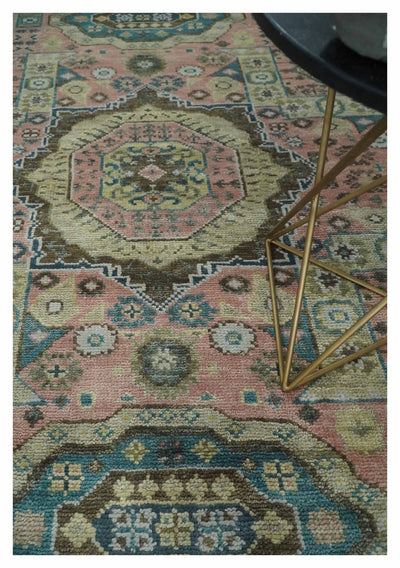 Custom Made Pink, Beige and Olive Hand knotted Medallion Mamluk Multi Size wool Area Rug - The Rug Decor
