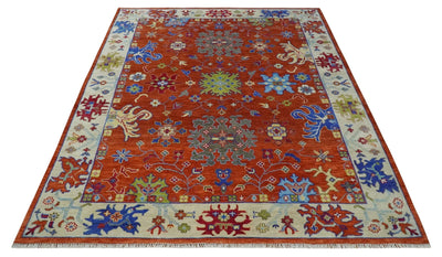 Custom Made Red and Ivory colorful Hand knotted Traditional Oushak Multi Size Wool Area Rug, Kids, Living Room and Bedroom Rug - The Rug Decor