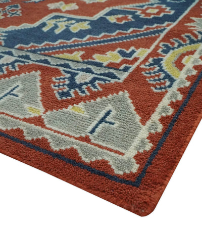 Custom Made Red, Blue, Gray and Mustard Traditional Hand knotted wool Area Rug - The Rug Decor