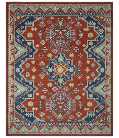 Custom Made Red, Blue, Gray and Mustard Traditional Hand knotted wool Area Rug - The Rug Decor