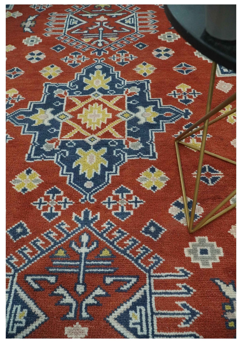 Custom Made Red, Blue, Gray and Mustard Traditional Hand knotted wool Area Rug - The Rug Decor