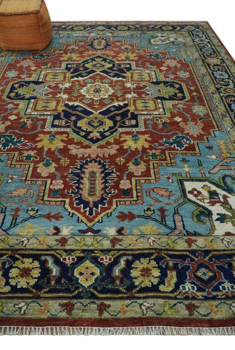 Multi Size Rust and Blue Heriz Traditional Vintage Antique Wool Rug ...