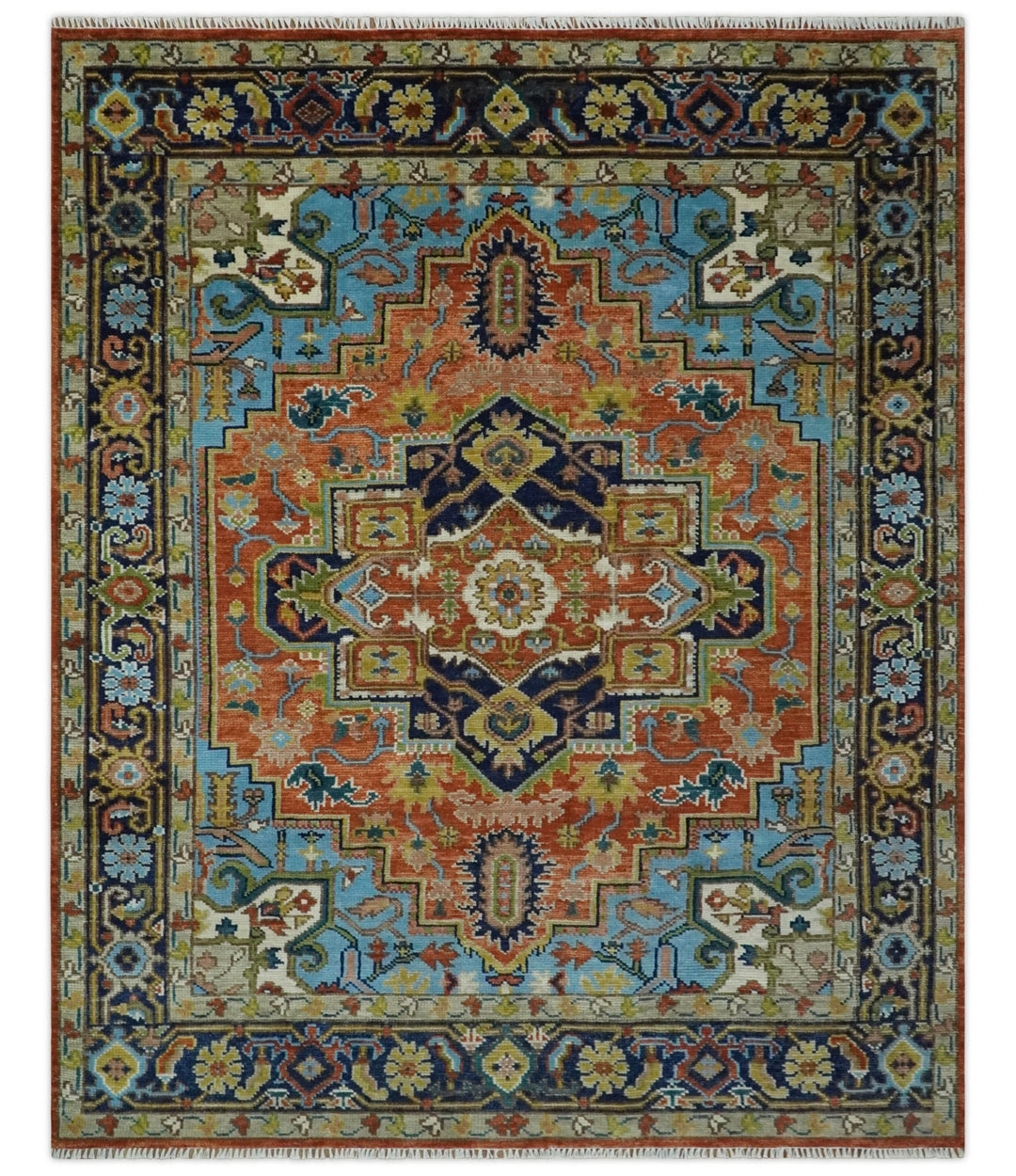 Multi Size Rust and Blue Heriz Traditional Vintage Antique Wool Rug ...