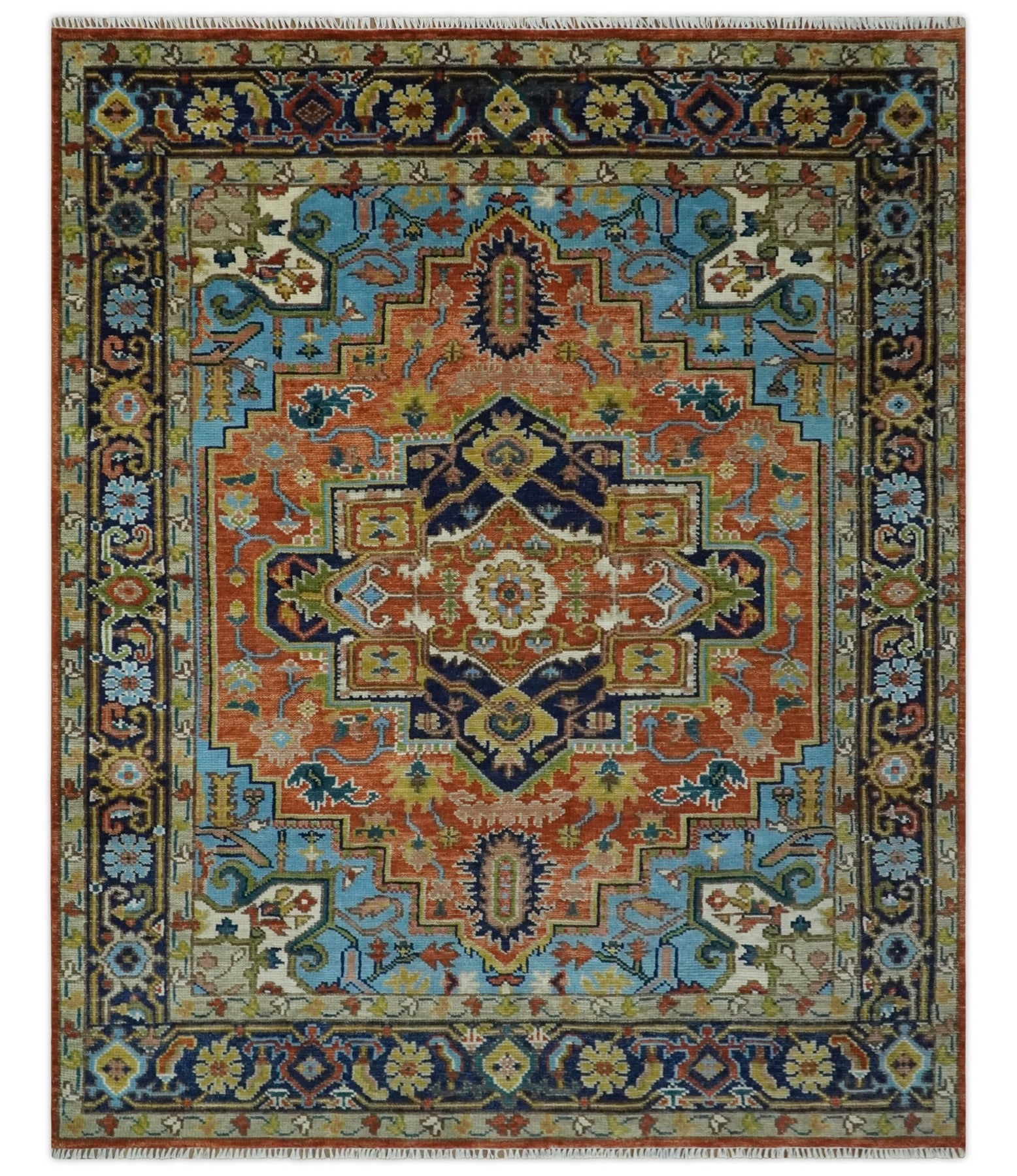 Multi Size Rust and Blue Heriz Traditional Vintage Antique Wool Rug ...