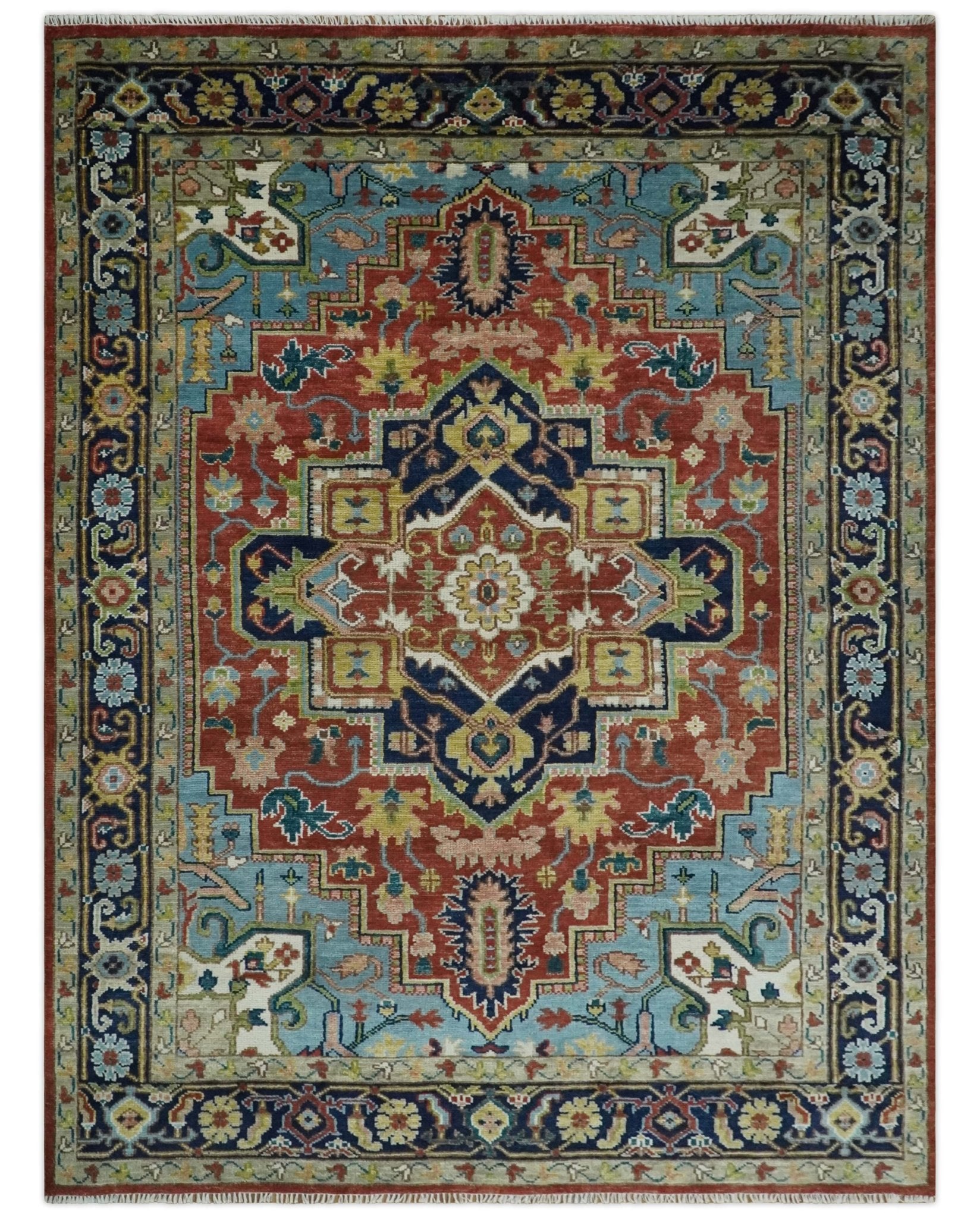 Multi Size Rust and Blue Heriz Traditional Vintage Antique Wool Rug ...