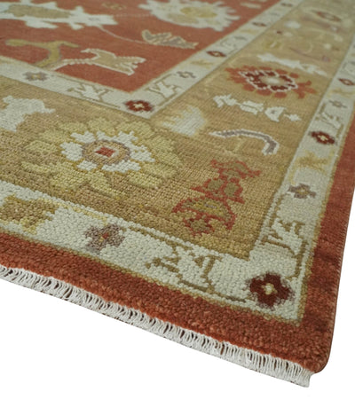 Custom Made Rust, Ivory and Beige Hand Knotted Traditional Oushak Multi Size Wool Area Rug - The Rug Decor