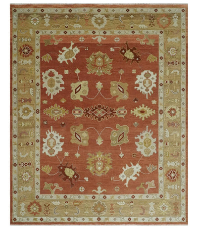 Custom Made Rust, Ivory and Beige Hand Knotted Traditional Oushak Multi Size Wool Area Rug - The Rug Decor