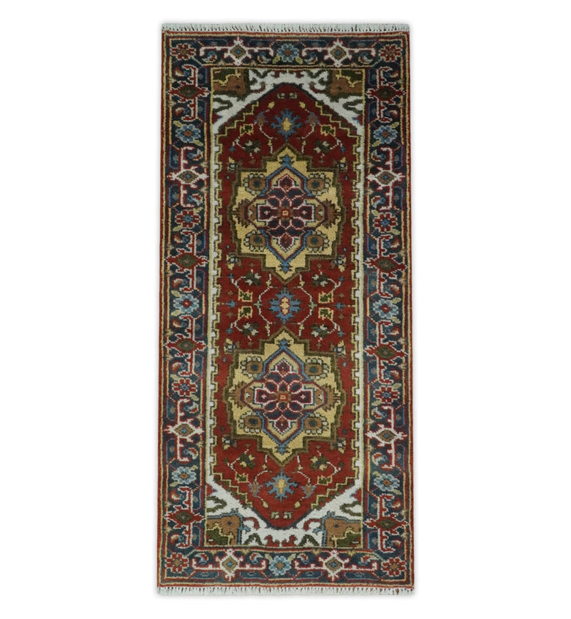 Custom Made Rust, Mustard, Ivory and Blue Hand Knotted Traditional Wool Area Rug - The Rug Decor