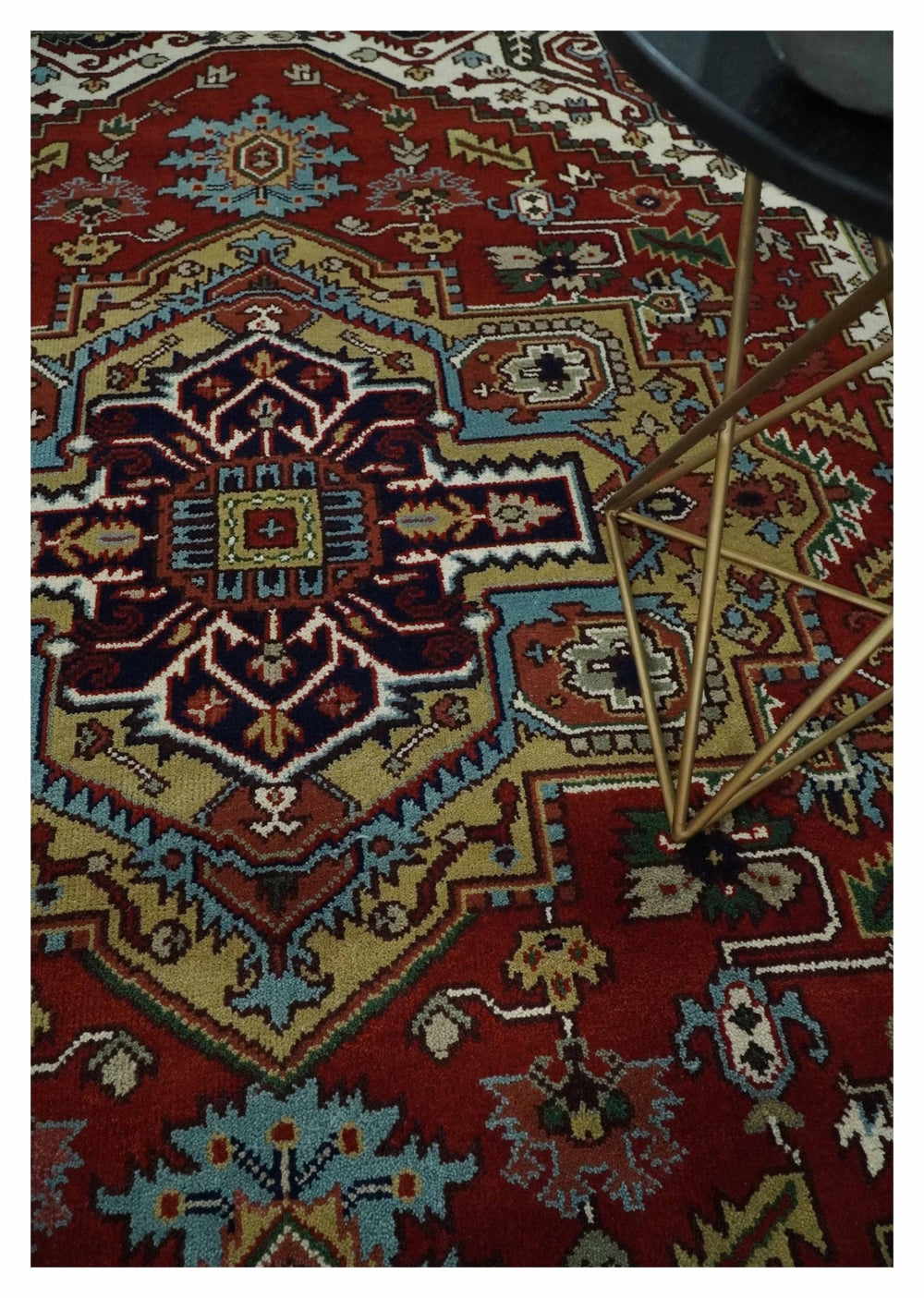 Custom Made Rust, Mustard, Ivory and Blue Hand Knotted Traditional Wool Area Rug - The Rug Decor