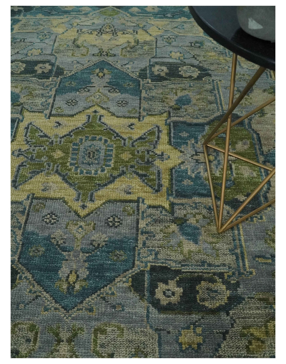 Custom Made Silver, Moss Green and Blue Heriz Traditional wool Area Rug - The Rug Decor