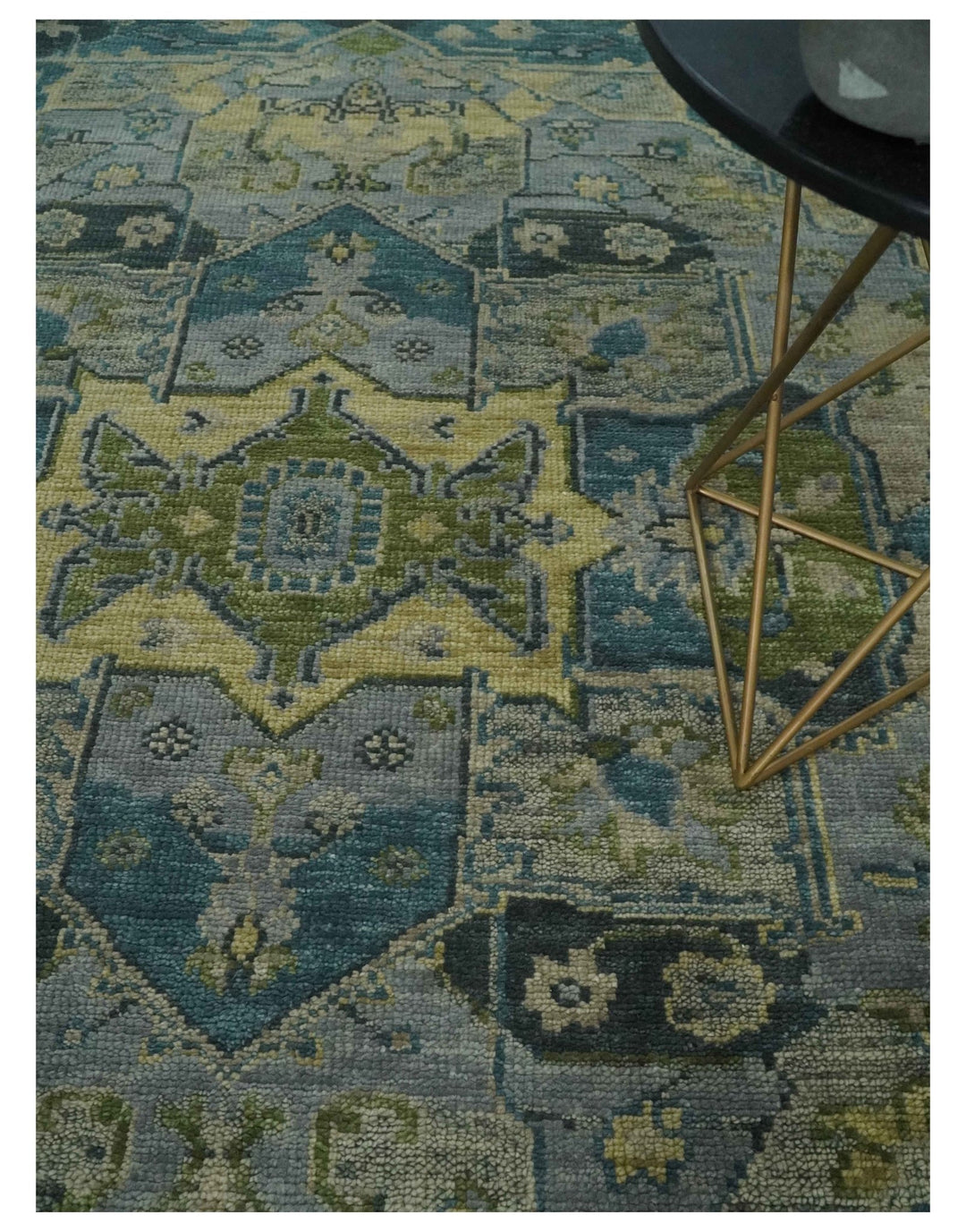 Custom Made Silver, Moss Green and Blue Heriz Traditional wool Area Rug - The Rug Decor