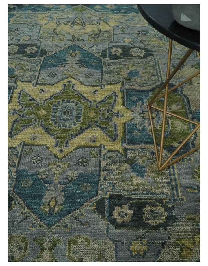Custom Made Silver, Moss Green and Blue Heriz Traditional wool Area Rug - The Rug Decor