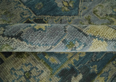 Custom Made Silver, Moss Green and Blue Heriz Traditional wool Area Rug - The Rug Decor